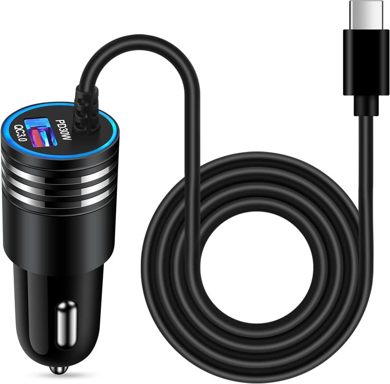 ANDHOT 48W Super Fast Car Charger USB C Rapid Android Car Adapter with 30W Built-in Type C Fast Charging Cable for Samsung Galaxy S25 S24 S23 Ultra S22 S21 S20 FE A16 A15 A14 A54 A53 A23 A13 A03S Z Flip 7 6 - Image 1
